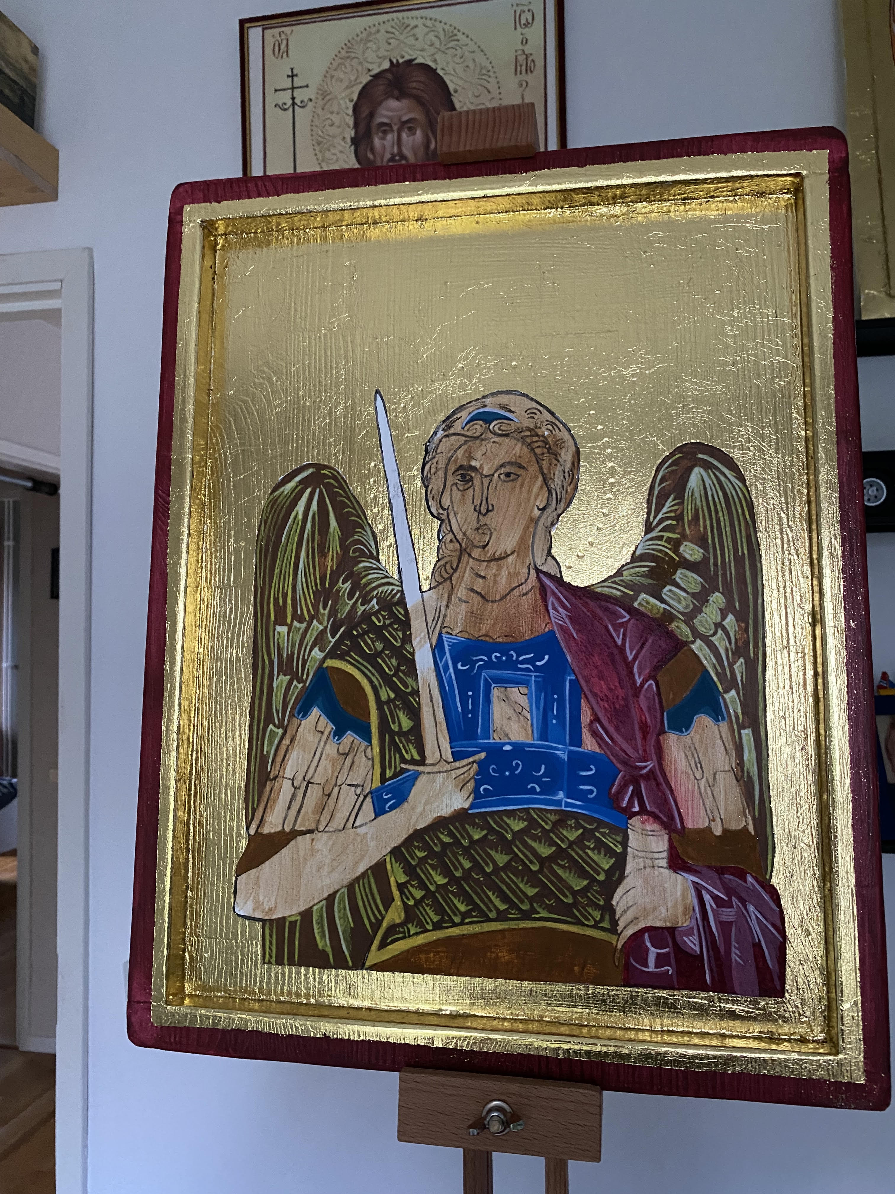 Archangel Michael icon, in progress